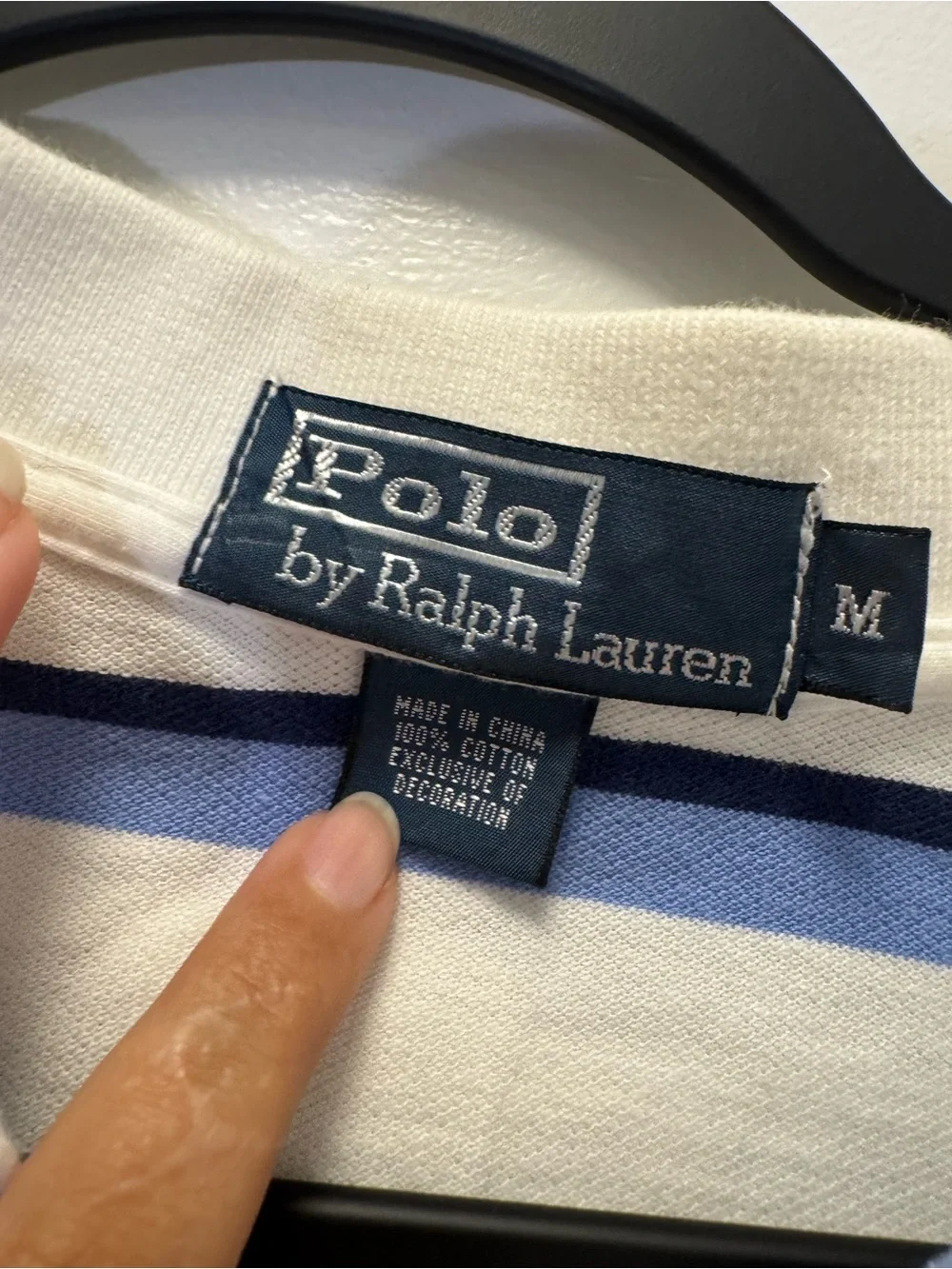 Polo by Ralph Lauren White with Blue Striped Cotton Polo Shirt